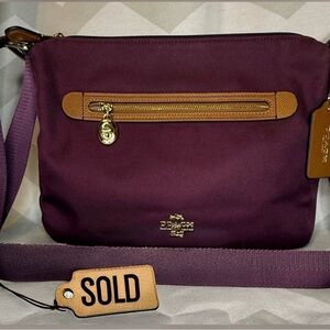 Coach Sawyer Plum and Tan Crossbody Bag